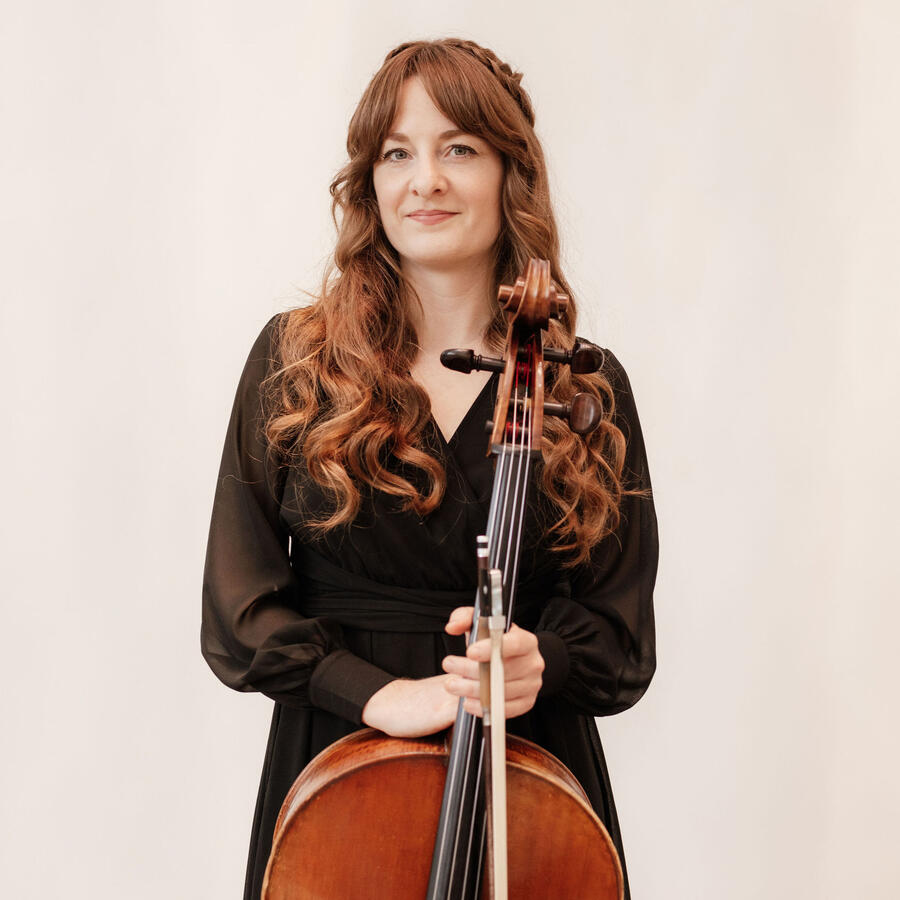 Portrait of wedding cello player Miriam in Kitchener-Waterloo.